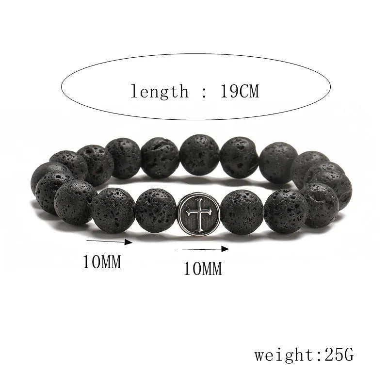 Geometric agate bracelet with volcano-coloured beads and stainless steel finish.