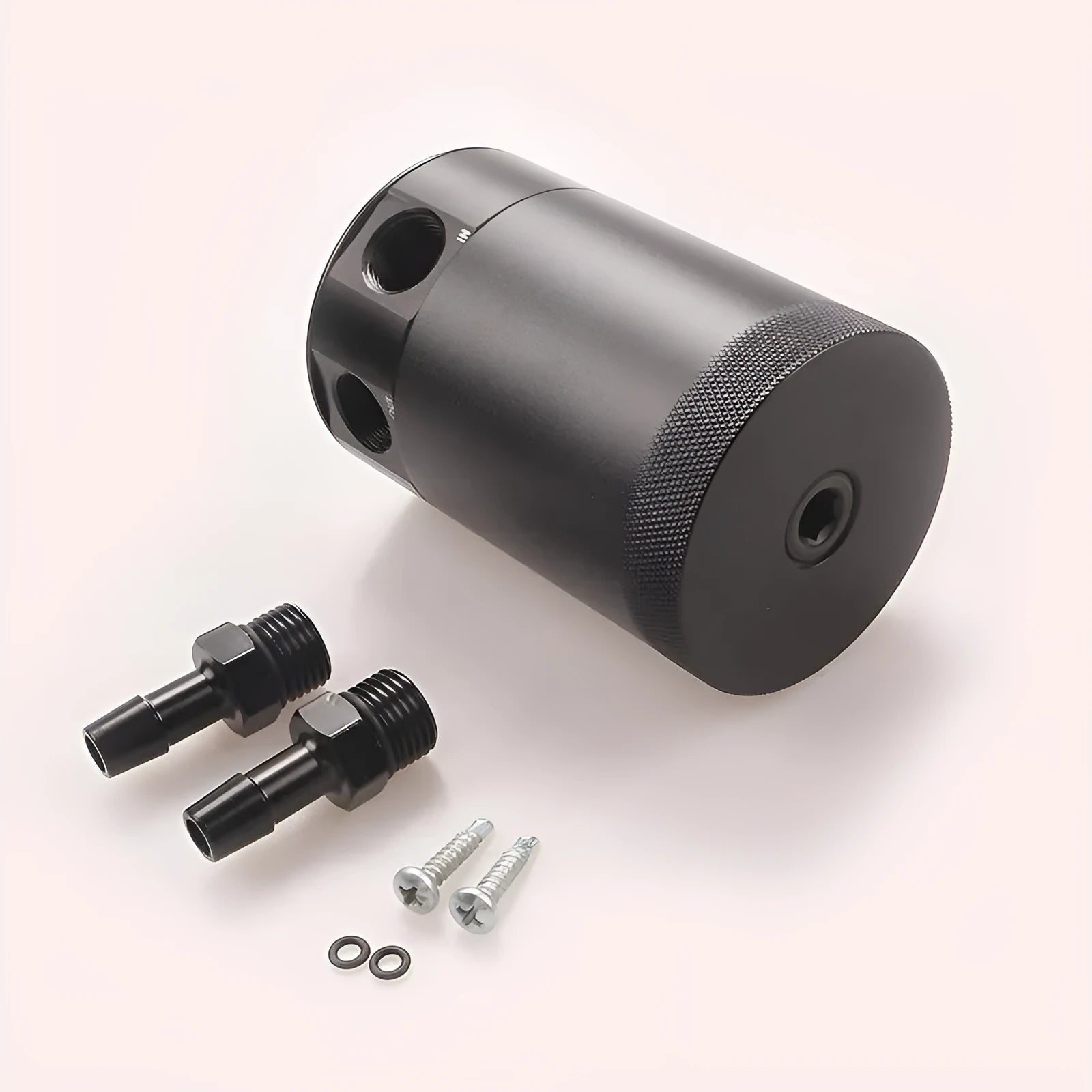 Aluminium automotive oil can with two-hole design in black or silver