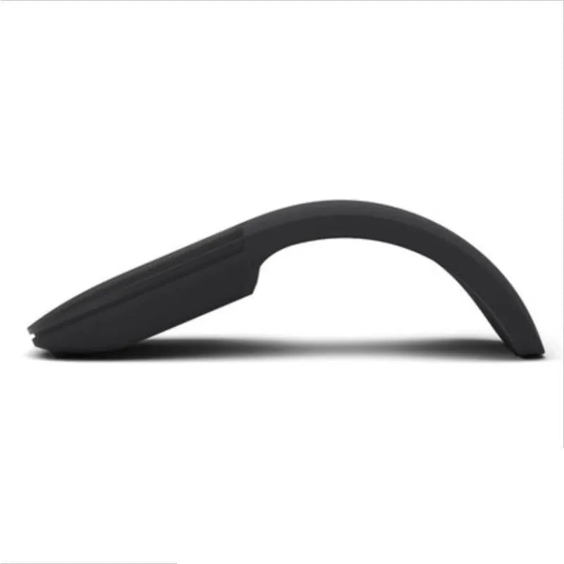 Folding wireless touch mouse shown in black colour with Bluetooth connectivity