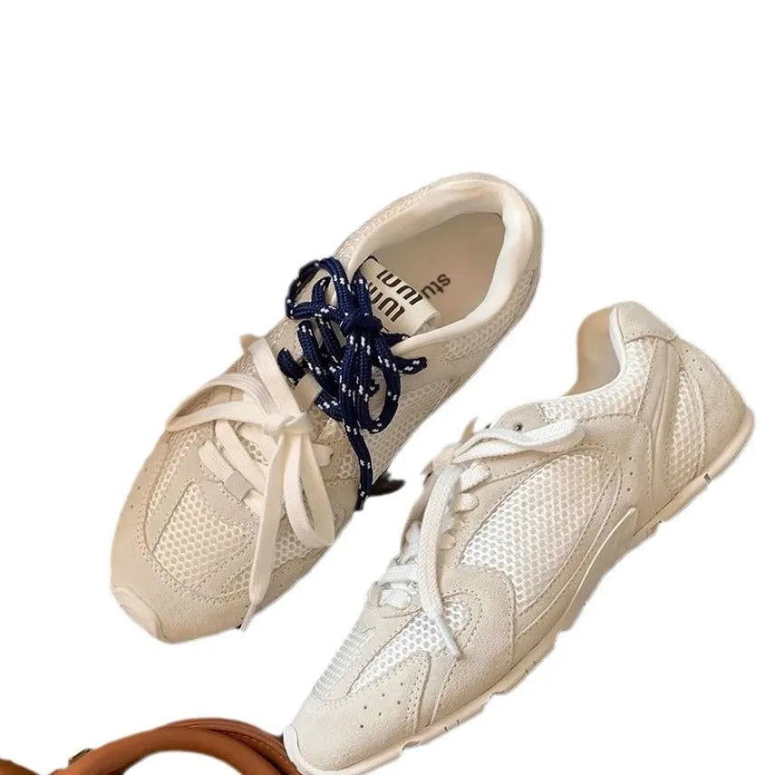 Retro German training women's sports casual shoes in khaki, artificial PU upper, front lace-up, flat heel
