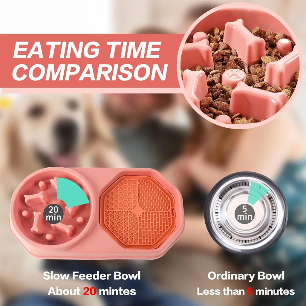 Blue slow feeder dog bowl with puzzle design pattern for anti-gulping feeding