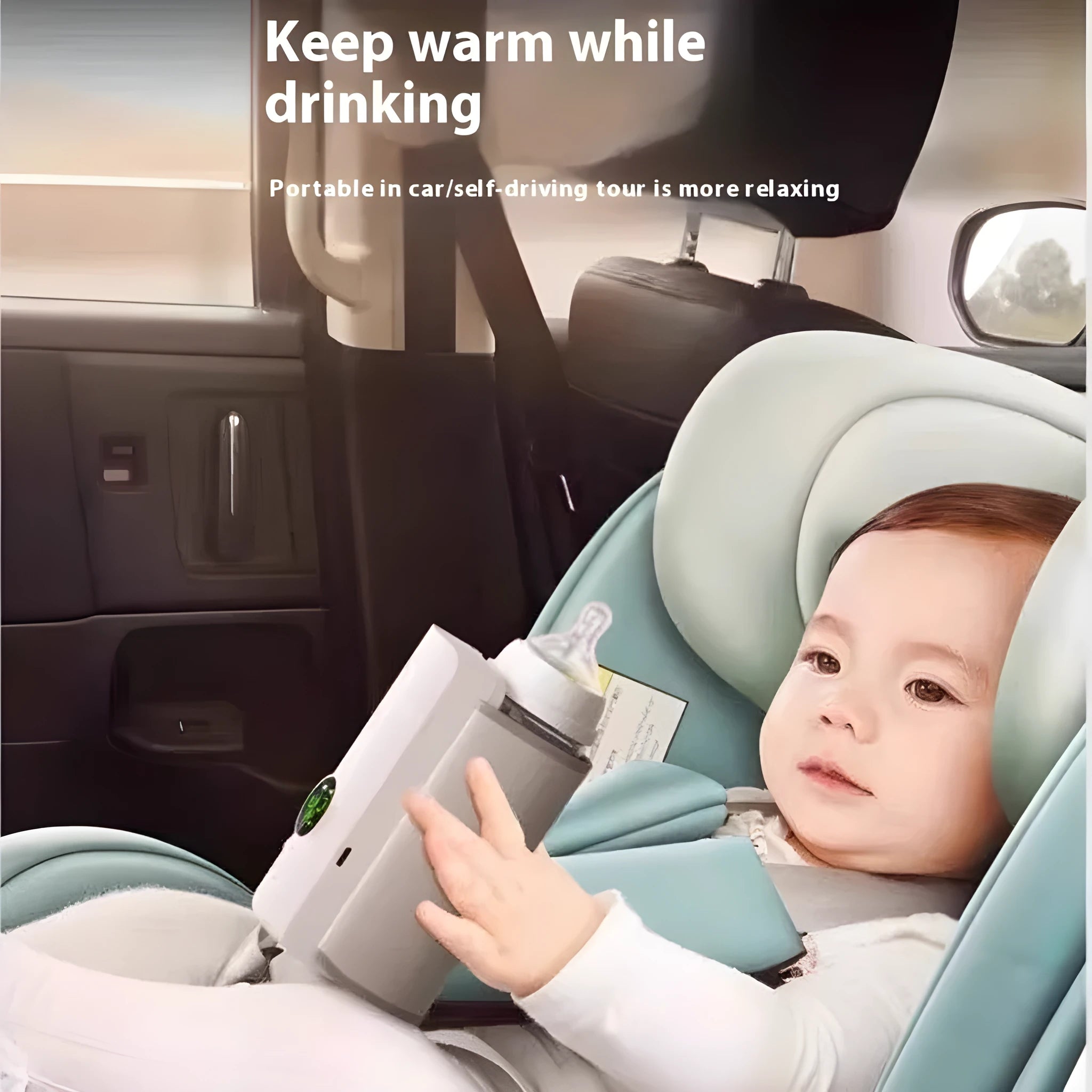 Gray and white car charger electric milk bottle warmer with constant temperature function