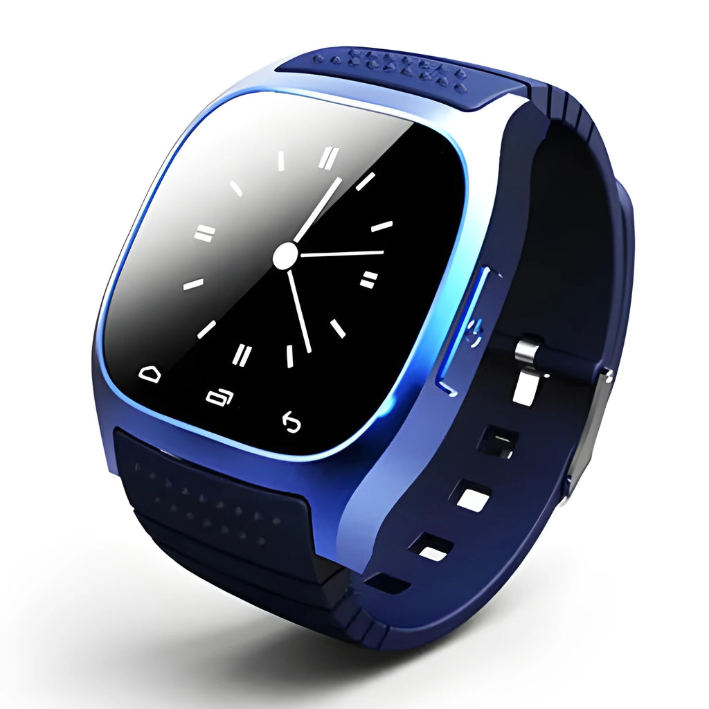 Smart Bluetooth sports watch compatible with Apple iPhone and Android phones in white, blue or black colours