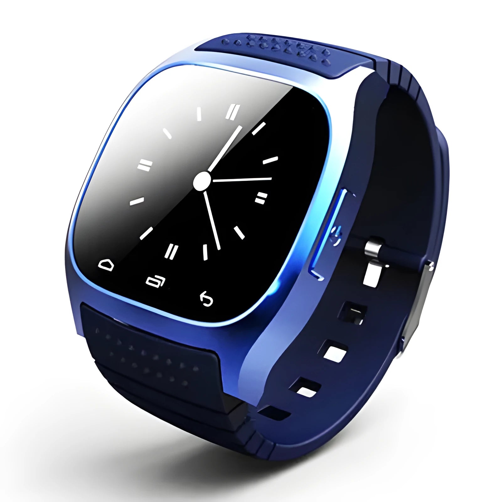 Smart Bluetooth sports watch compatible with Apple iPhone and Android phones in white, blue or black colours