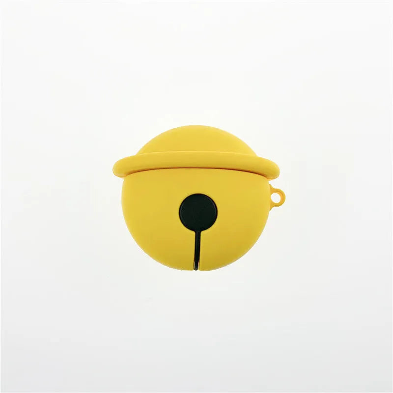 Bright yellow silicone case with a bell charm for Apple AirPods 1 and 2 generation.