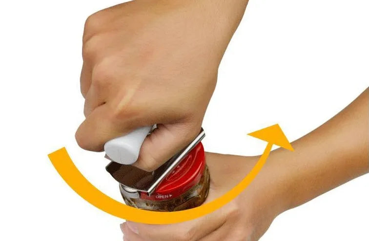 Stainless steel manual adjustable bottle opener with white PP handle and gear mechanism