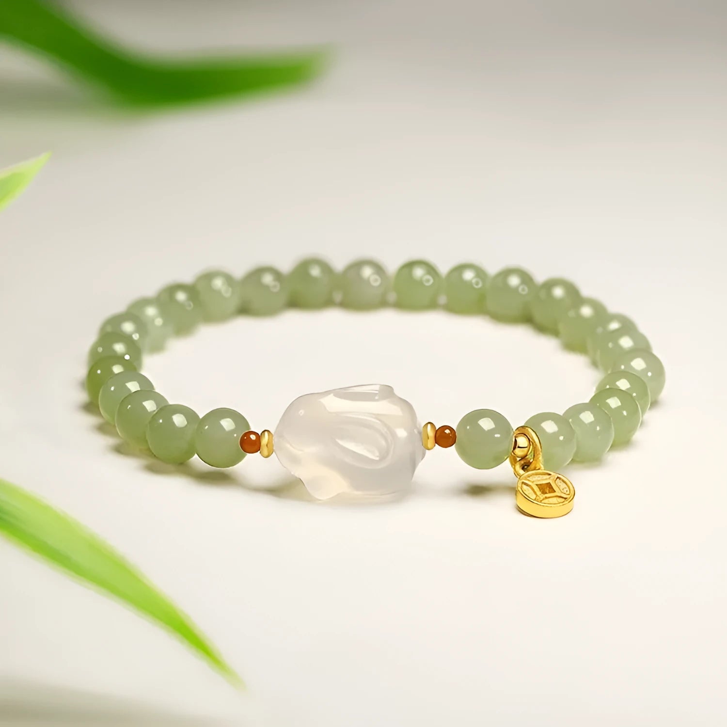 Handmade Hetian jade rabbit bracelet for women in glass or coloured glaze sweet style gift box
