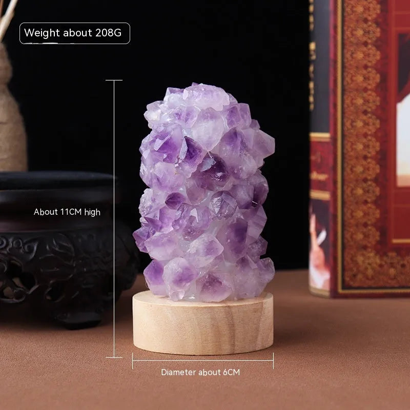 Mini amethyst tooth flower night light with USB plug-in showing purple crystal and warm glow