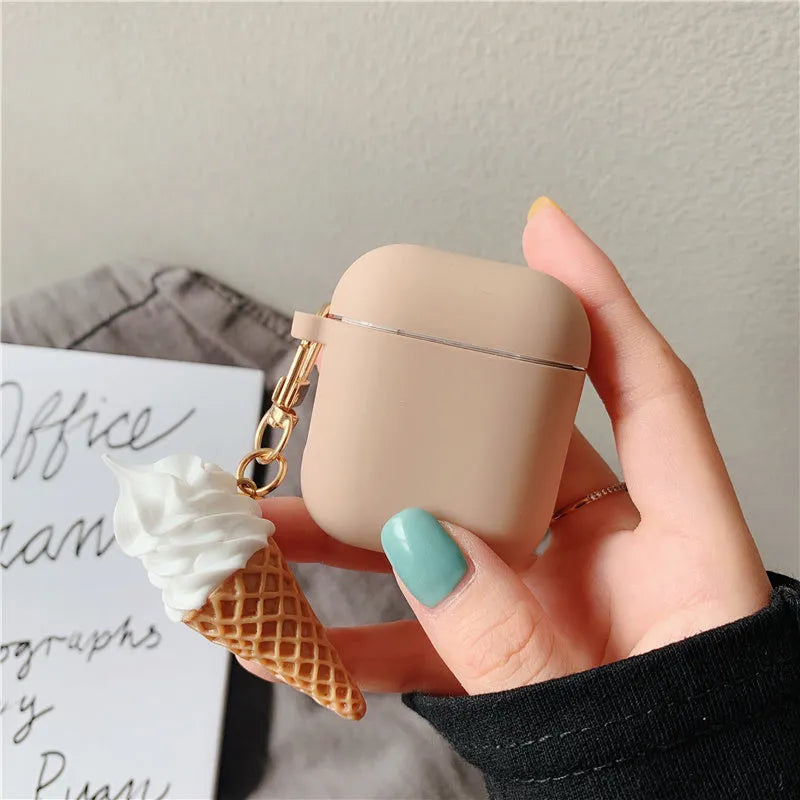 Silicone cylinder ice cream case protector for Apple AirPods 2 wireless headphones in pastel colours