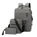 Men's USB charging computer bag three-piece set in navy blue with internal compartments visible