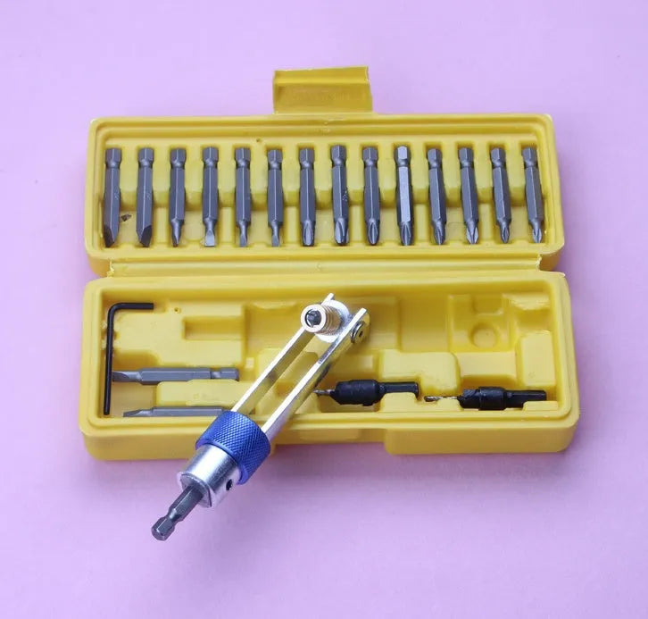 Half Time Drill driver kit with swivel head, magnetic bit holder, and set of Phillips and flathead tool bits