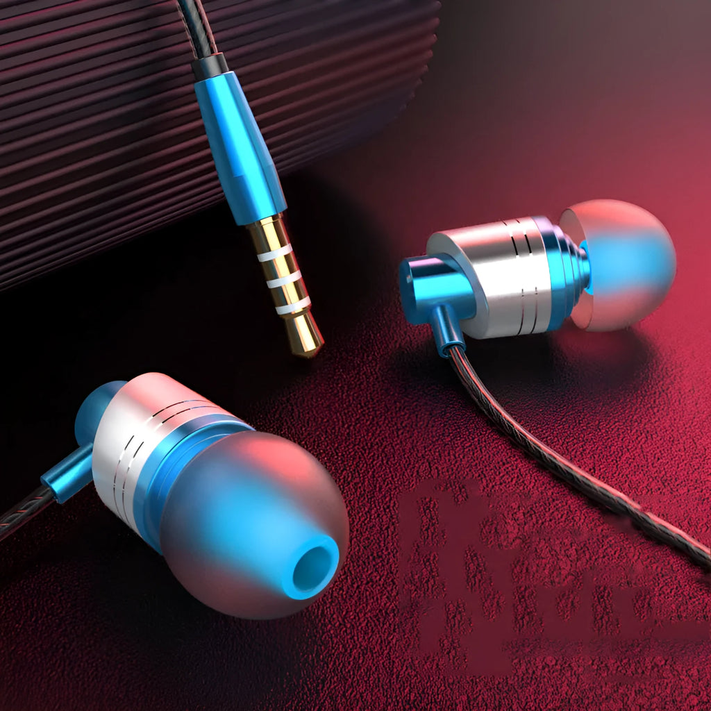 Black wired in-ear headphones with a built-in microphone on the cable and a 3.5mm plug.