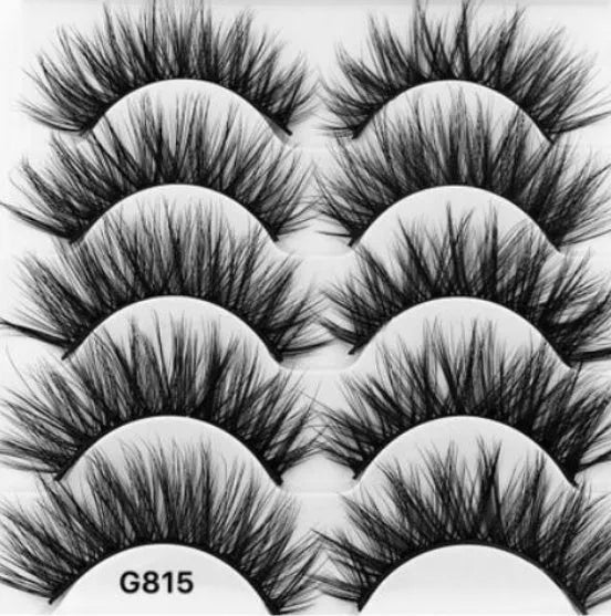 3D mink hair false eyelashes thick section cotton stem 5 pairs natural volume