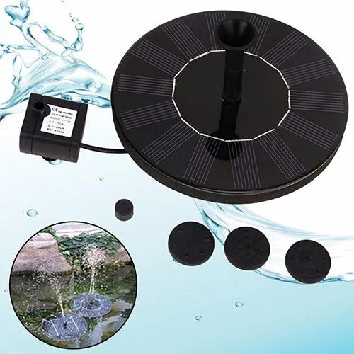 Round solar fountain pump with 16cm diameter and 7V solar panel for bird baths and ponds