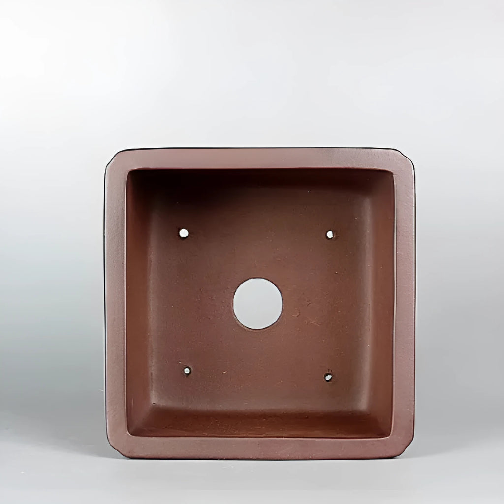 Brown handmade purple clay antique flower pot with square 19x19 cm base