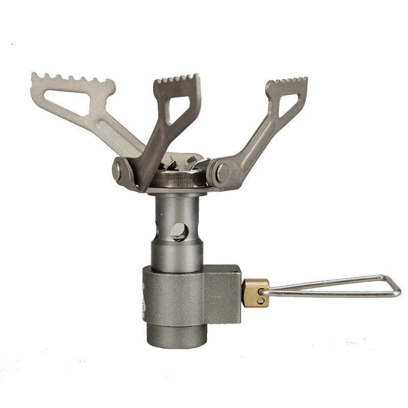 Portable one-piece propane gas camping stove for outdoor cooking.