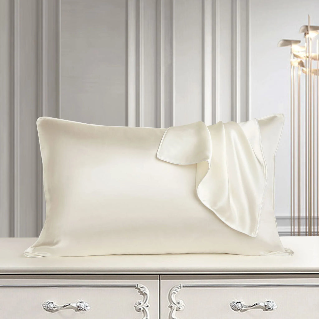 100% mulberry silk pillowcase 48x74cm palace luxury style with inlaid rope edge in champagne gold
