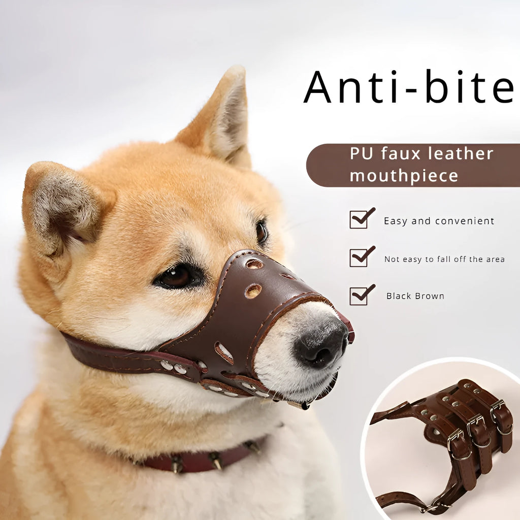 Black dog muzzle silencer for anti-barking and bite prevention, sized for medium dogs with adjustable straps