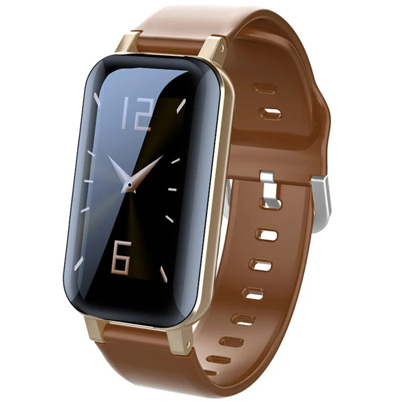 2-in-1 smartwatch with Bluetooth earbuds, TPU wristband, black blue gold colours, 1.14-inch touchscreen