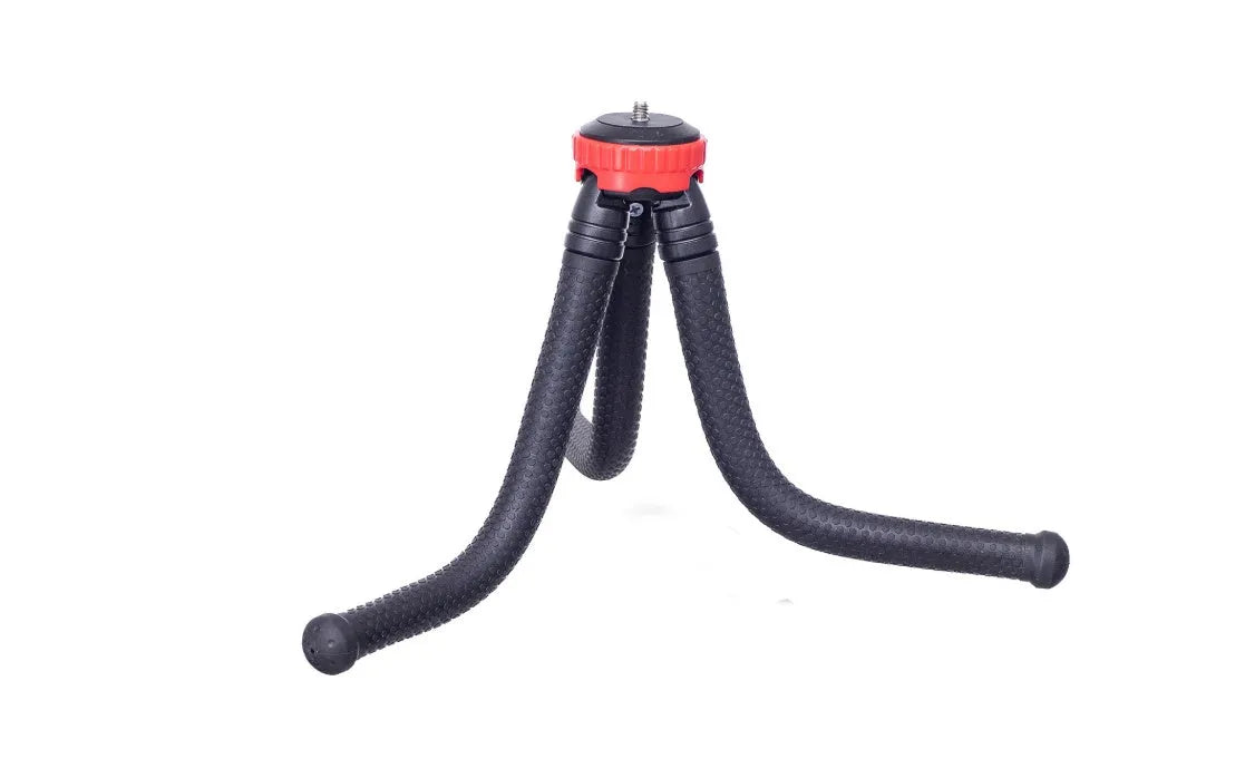 Black octopus tripod with flexible rubber legs and spherical gimbal, 30cm tall