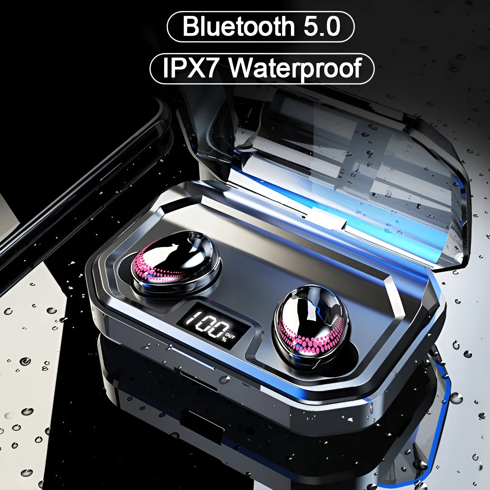 Black X10 Bluetooth wireless earbuds with compact rectangular charging case.