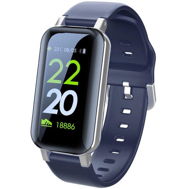 2-in-1 smartwatch with Bluetooth earbuds, TPU wristband, black blue gold colours, 1.14-inch touchscreen