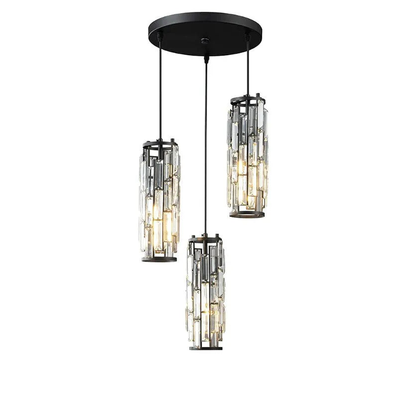 LED single-head industrial-style crystal droplight in black finish