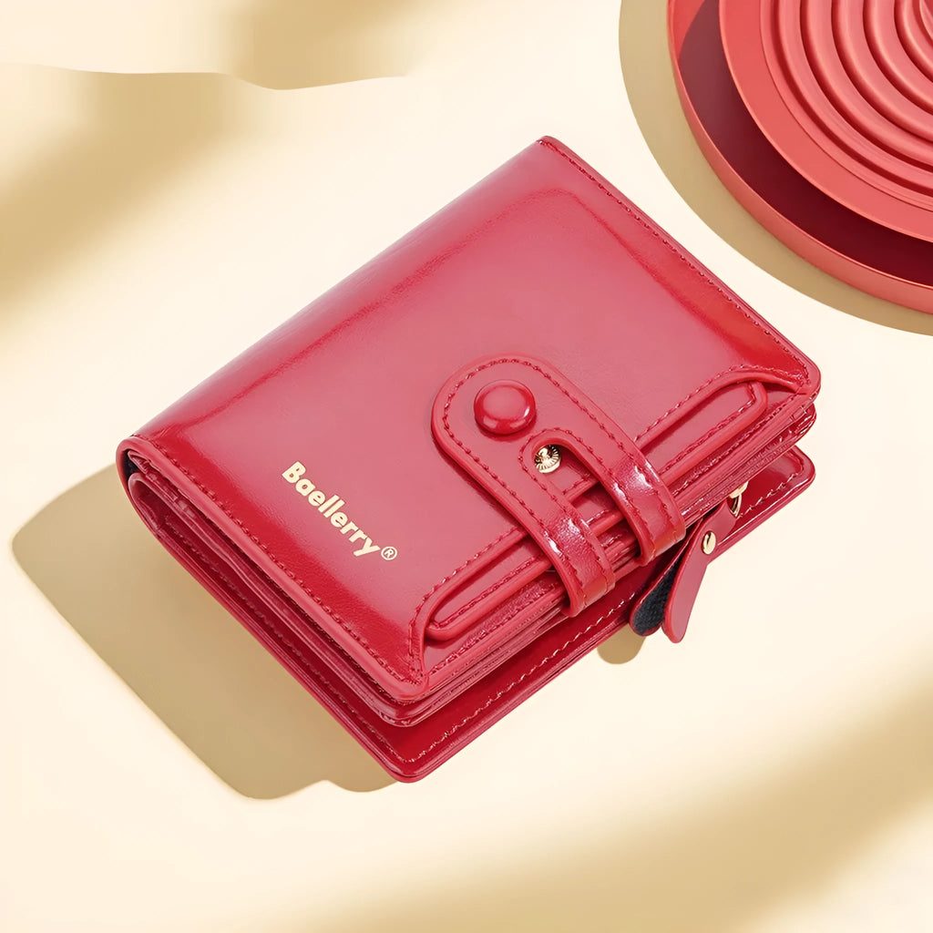 Women's slim card holder wallet in PU leather, shown in various colours including black, blue, pink, and green.