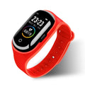 Smart bracelet earphone combo with 1 inch screen and silicone band in black blue and red colors