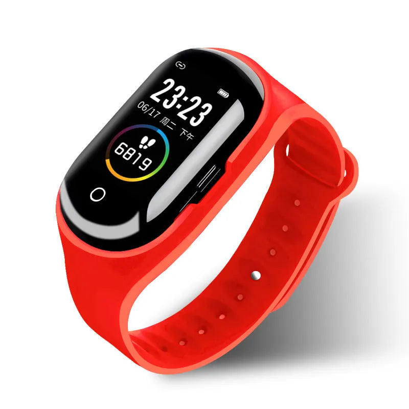 Smart bracelet earphone combo with 1 inch screen and silicone band in black blue and red colors