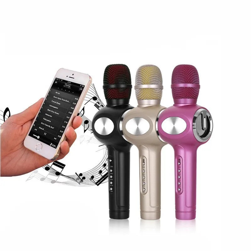 Yaerjia E108 mobile microphone in black with echo sound effect and dual speaker output