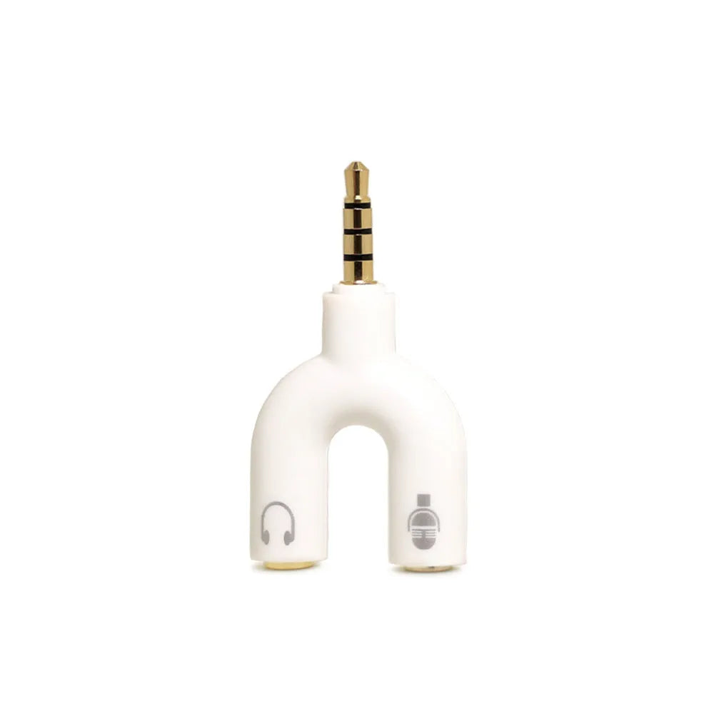 3.5mm audio splitter adapter in multiple colours with gold-plated connections for phones and laptops