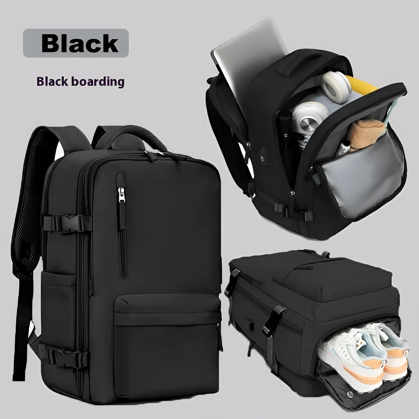 Large grey waterproof Oxford cloth travel backpack with curved shoulder straps shown front view.