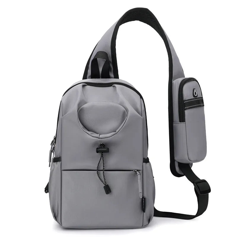Oxford cloth waterproof shoulder chest bag for men, 21cm, dark gray, with stitching and letter details