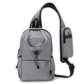 Oxford cloth waterproof shoulder chest bag for men, 21cm, dark gray, with stitching and letter details