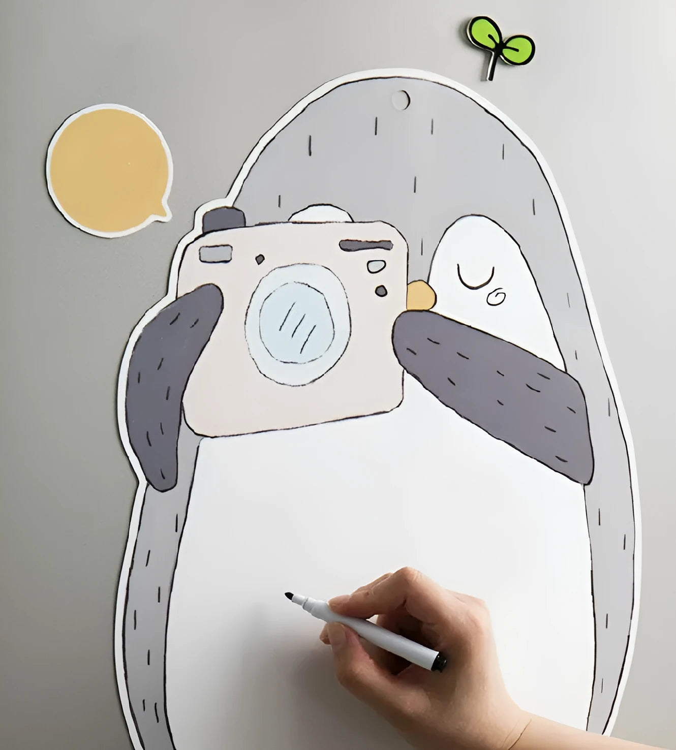 Nordic style penguin refrigerator message board with soft magnet backing, size 45cm x 30cm