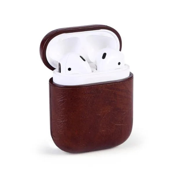Genuine leather AirPods protective case with magnetic closure in black colour