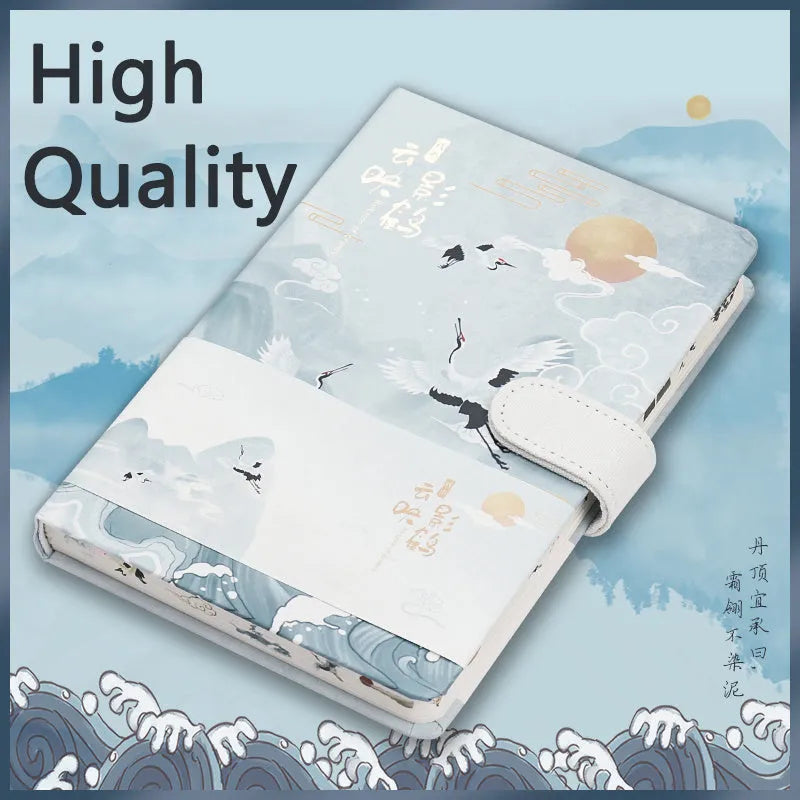 A5 wire-bound retro handbook with full colour page illustrations, pen included, nostalgic design with assorted cover colours
