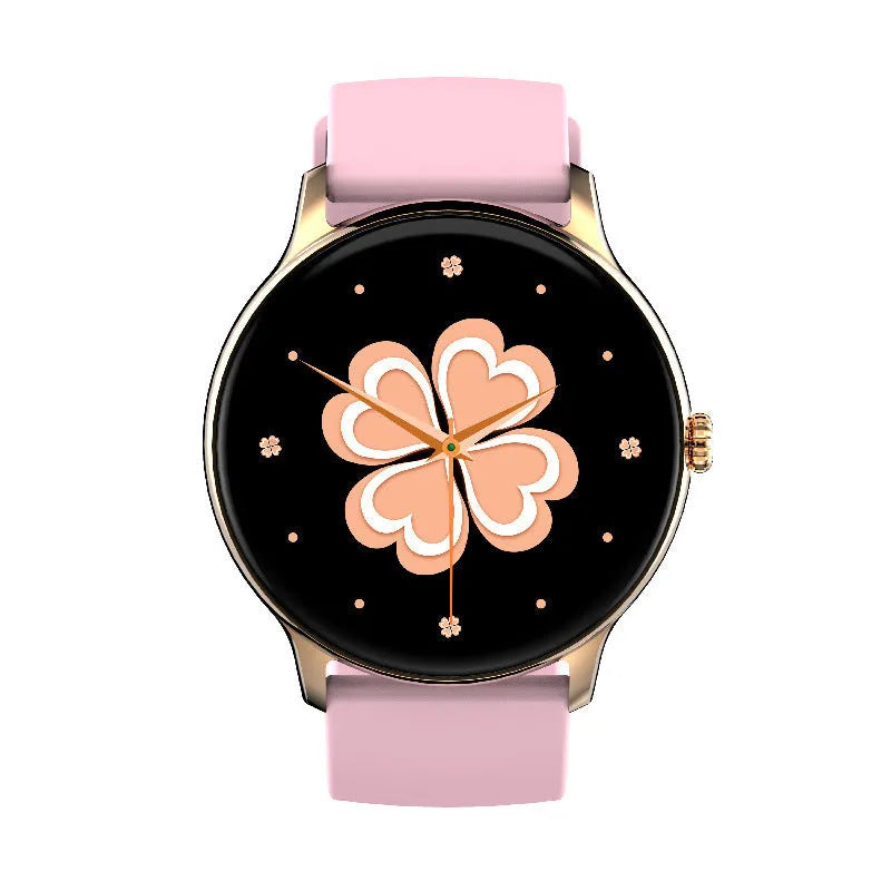 Blood pressure health smart sports watch with circular screen and black silicone strap.