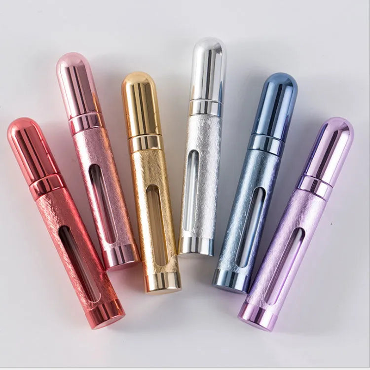 Slim 12ml aluminium travel perfume bottle with glass liner in six colour options.
