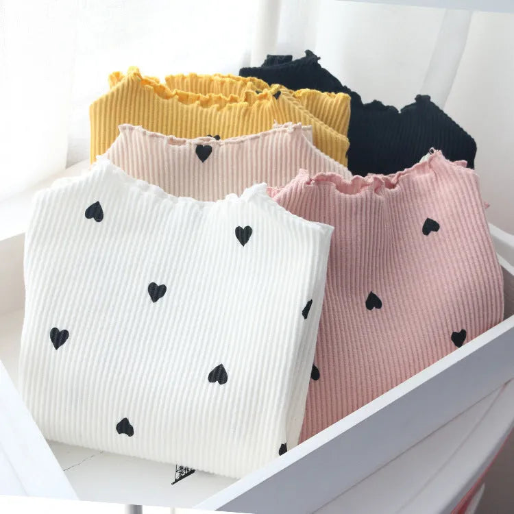 Love children's long-sleeved cotton T-shirt base layer in beige, pink, black, white, yellow, sizes 90-130cm