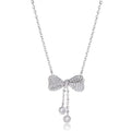 Women's sterling silver bow pendant necklace with O-ring chain, 40-45cm adjustable length