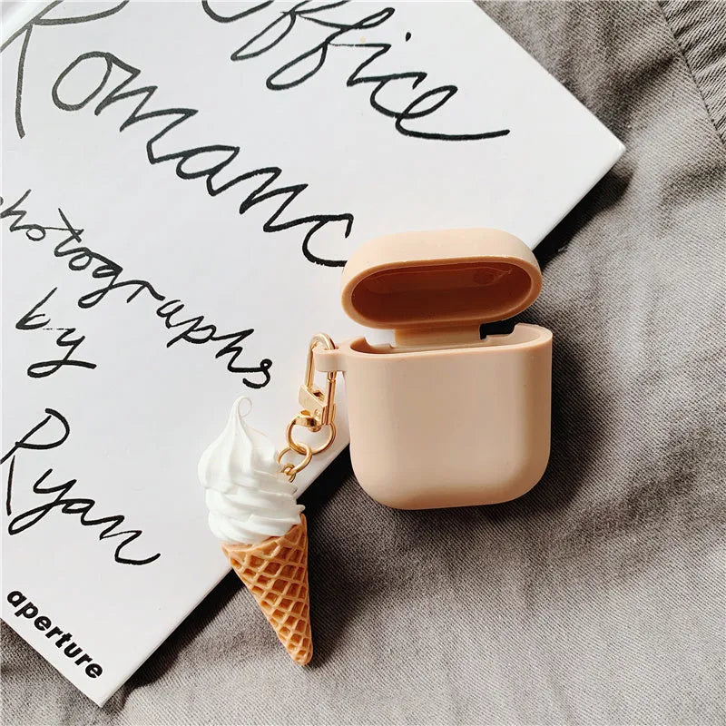 Silicone cylinder ice cream case protector for Apple AirPods 2 wireless headphones in pastel colours