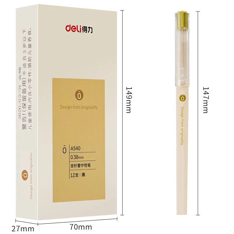 Deli A540 gel pen 0.38mm black fine needle tube cap closure plastic barrel
