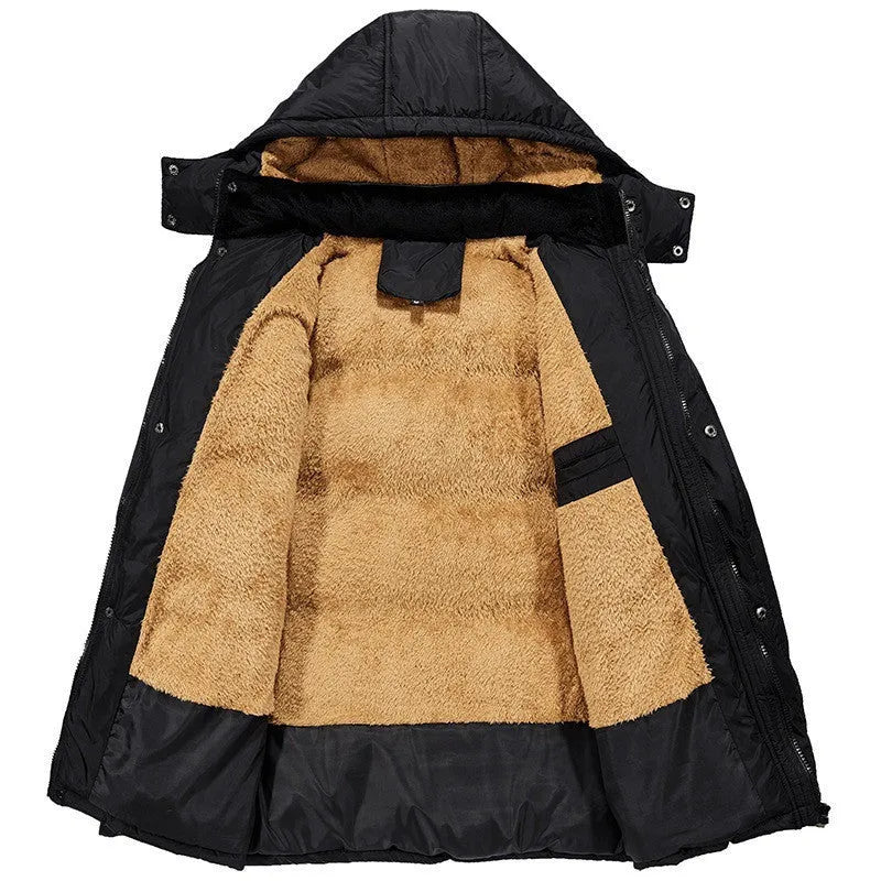 Men's velvet padded jacket double breasted hooded winter coat with patterned fabric