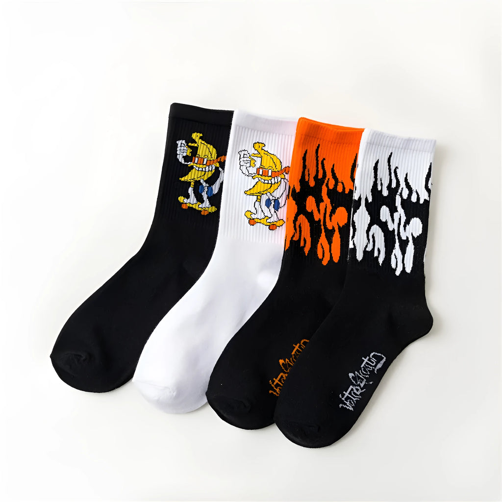 Men's cotton sports mid-calf socks in orange and white with breathable and sweat-wicking fabric