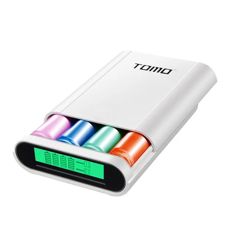 DIY power bank box case for 4x18650 batteries with LCD display, dual inputs, and dual outputs in black