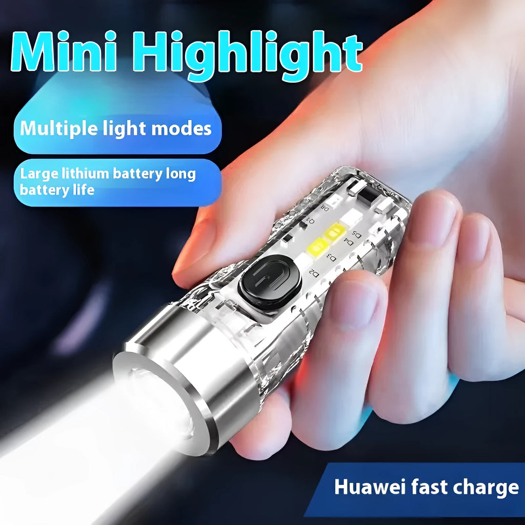 USB keychain light in red colour, ultra-thin ABS construction, mini portable torch with keychain attachment