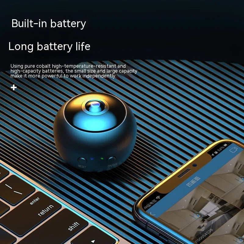 1080p wireless WiFi surveillance camera with ABS housing on a flat surface.