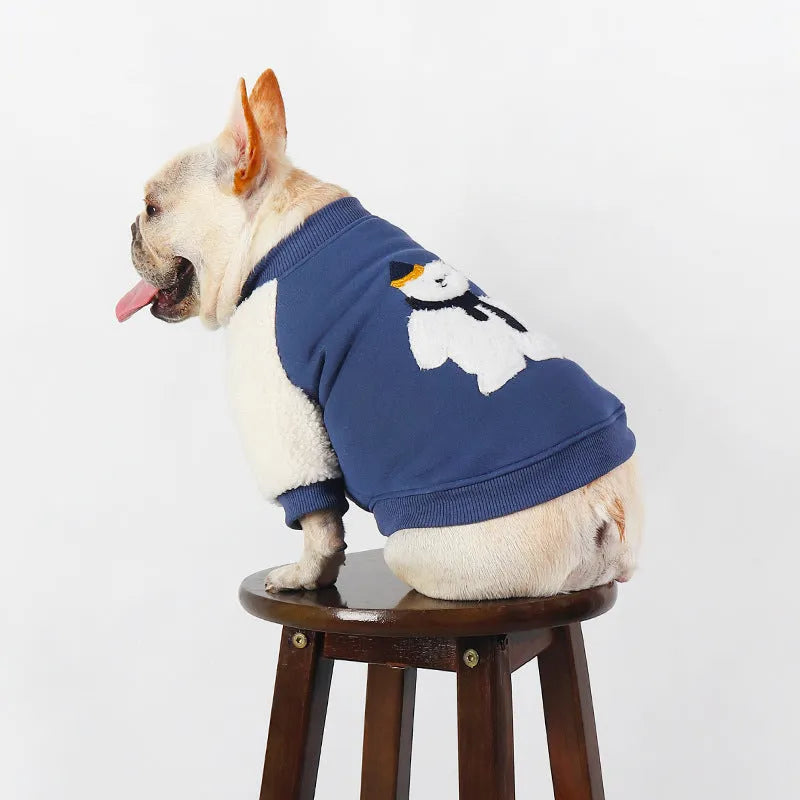 Dark blue fleece-lined thick winter pet coat for dogs, sizes L to 4XL